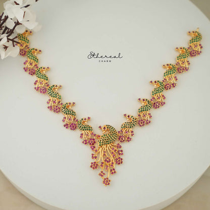 Peacock Symphony: Enchanting Necklace Set with Vibrant Colors