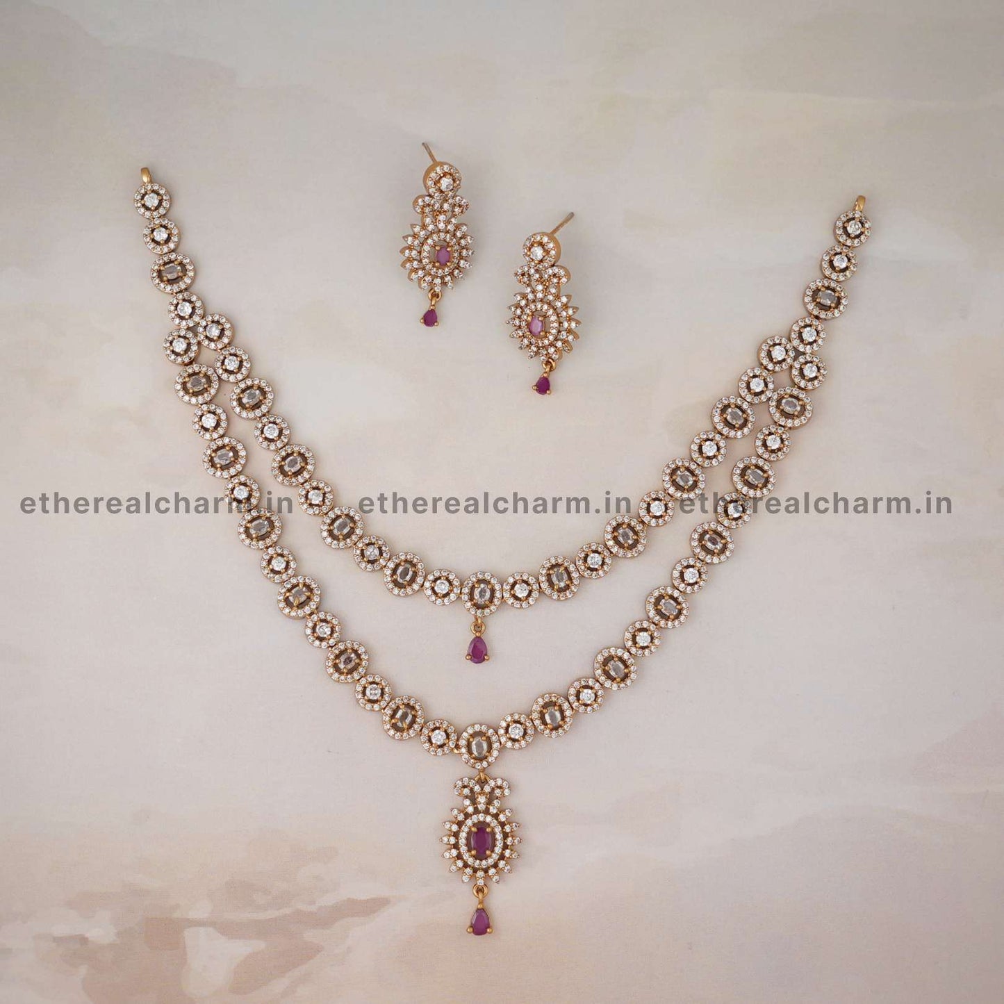 Regal Ruby Victorian Necklace Set with Double Layered Design